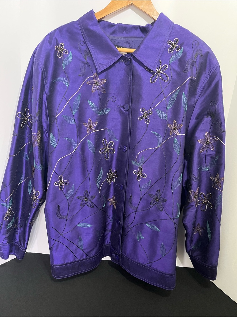Vikki Vi Purple Embroidered Floral Silk Jacket